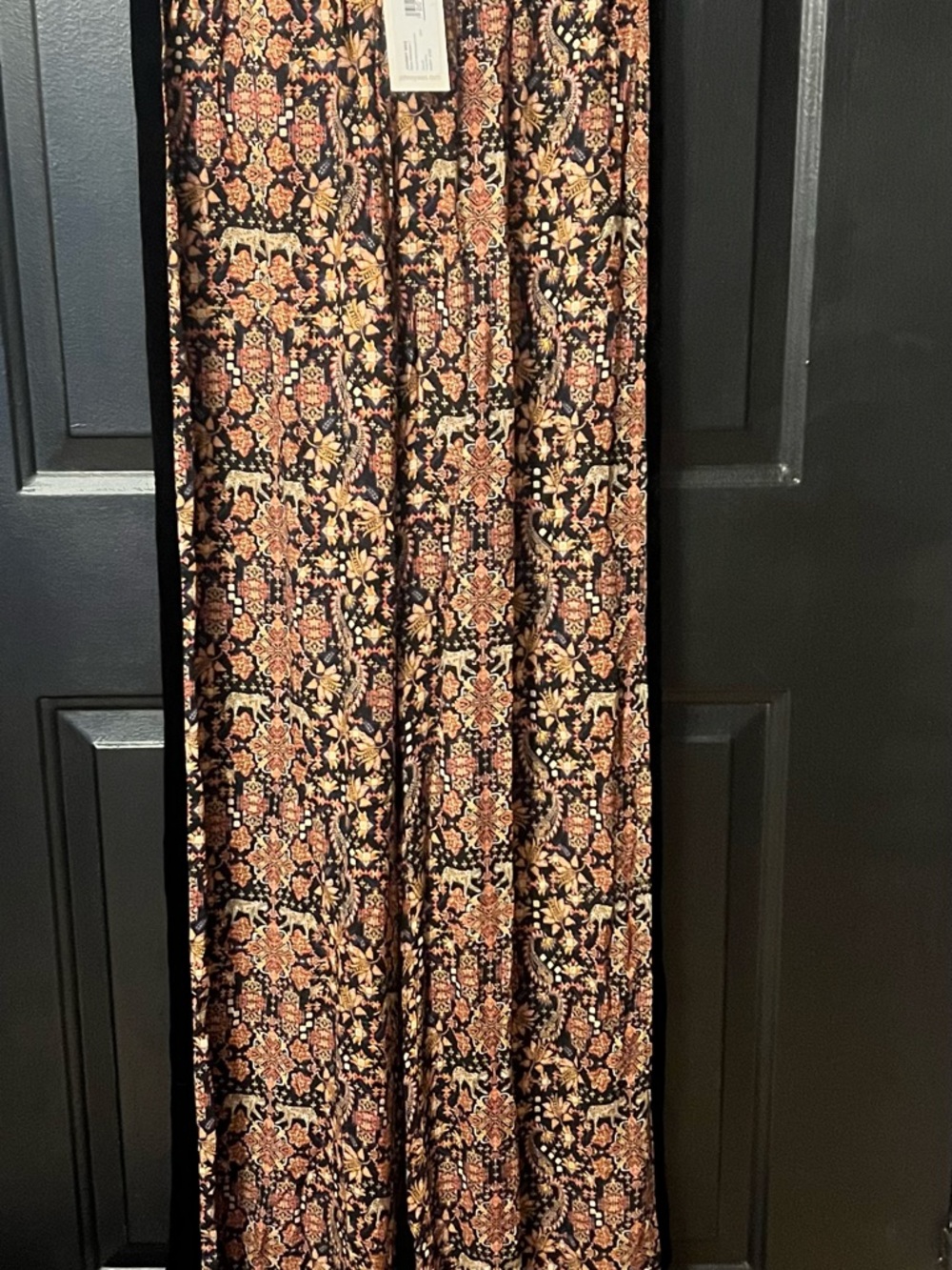 Johnny Was Black and Rust Wide-Leg Pants with Floral Medallion Print